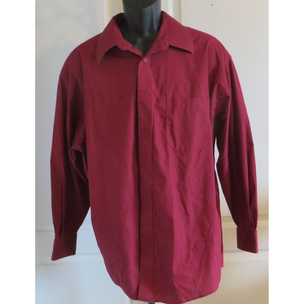 Mens Linea Uomo Long Sleeve Button Down Dress Shirt 17 1/2 S 32/33 Dk Red